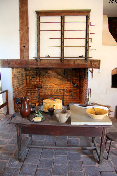 Work table & collection of spits in kitchen at Mt Vernon. Washington, VA.