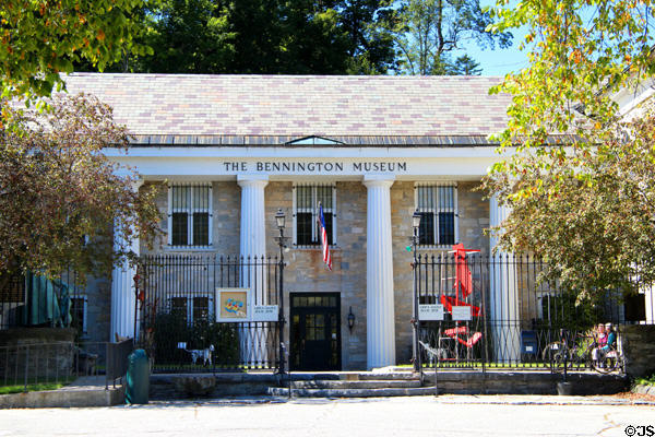 Bennington Museum opened in 1928 in a former stone church building (1855) with a collection started in 1852. Bennington, VT.
