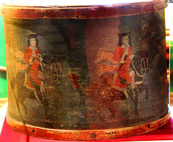 British military drum (1757) captured at Battle of Bennington at Bennington Museum. Bennington, VT.