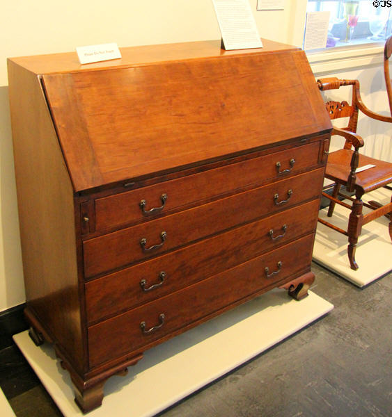 Slant-front desk (1783) from Bennington, VT at Bennington Museum. Bennington, VT.