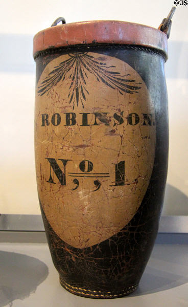 Leather fire bucket (1790-1820) at Bennington Museum. Bennington, VT.