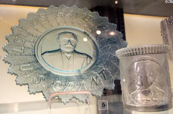 Pressed glass U.S. Grant plate (c1885) prob. by Adams & Co. of Pittsburgh, PA at Bennington Museum. Bennington, VT.