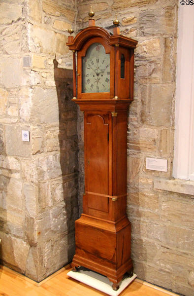 Tall case clock (c1790) movement by Nathan Hale & case from Windsor, VT at Bennington Museum. Bennington, VT.