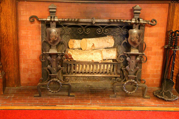 Main entry hall fireplace (c1889) at Park-McCullough Historic Estate. North Bennington, VT.