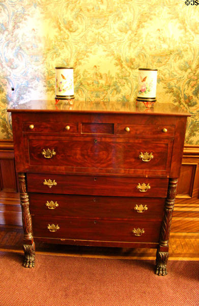 Early American mahogany chest of drawers (c1820-40) America at Park-McCullough Historic Estate. North Bennington, VT.