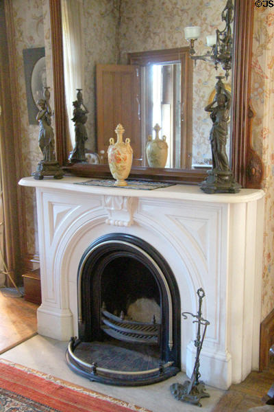 Marble bedroom fireplace at Park-McCullough Historic Estate. North Bennington, VT.