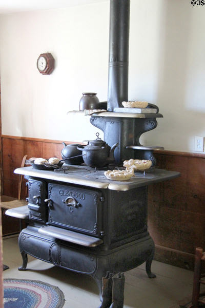 Cast-iron kitchen stove by Glenwood in birthplace house at President Calvin Coolidge State Historic Park. Plymouth Notch, VT.