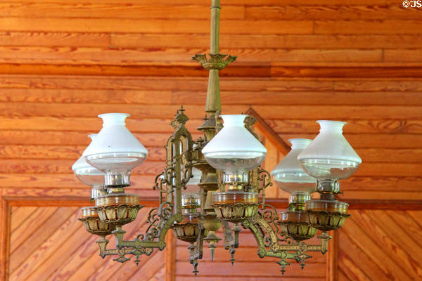 Gas lamp fixture in Union Christian Church (1840) at President Calvin Coolidge State Historic Park. Plymouth Notch, VT.