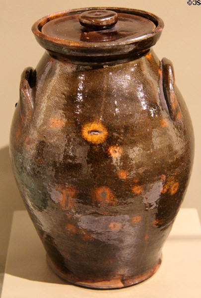 Redware jar with lid (c1825) at Vermont History Center. Barre, VT.