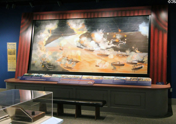 Grand Panorama of the Civil War (1890s) on screen which scrolls from battle to battle by Charles Andrus of VT at Vermont History Center. Barre, VT.