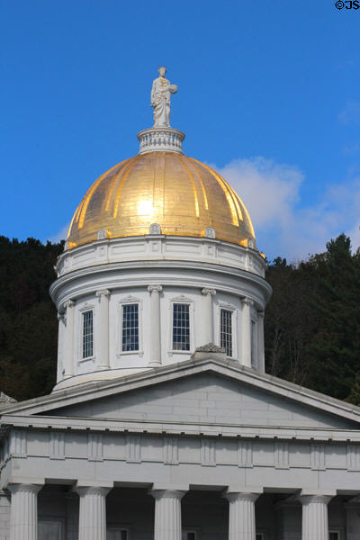 Statue of Agriculture atop golden dome of Vermont State House. Montpelier, VT.