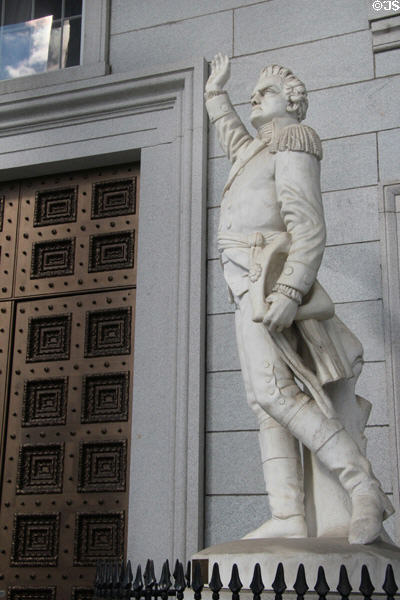 Ethan Allen, demanding surrender of Fort Ticonderoga, statue (1939 replica) by Larkin Goldsmith Mead at Vermont State House. Montpelier, VT.