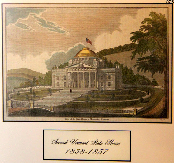 Second Vermont State House 1838-1857 graphic at Vermont State House. Montpelier, VT.
