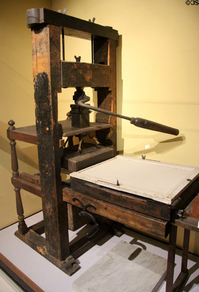 Dresden Printing Press (early 1700s) became first official press (1778) of state of Vermont at Vermont History Museum. Montpelier, VT.