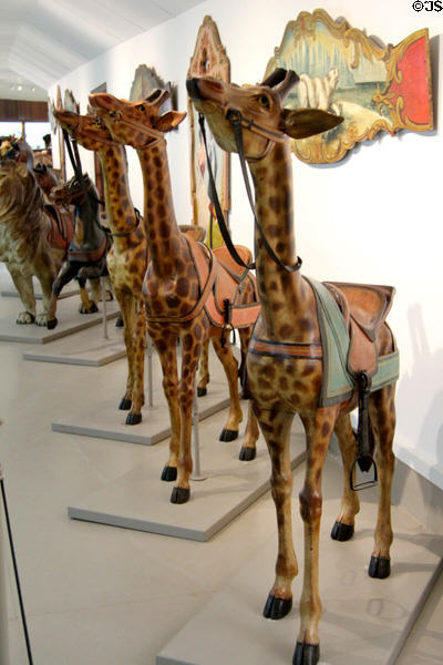 Carousel giraffes in circus building at Shelburne Museum. Shelburne, VT.