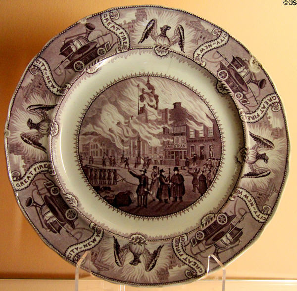 Great Fire of the City of New York on Dec. 10, 1835 commemorative plate at Shelburne Museum. Shelburne, VT.