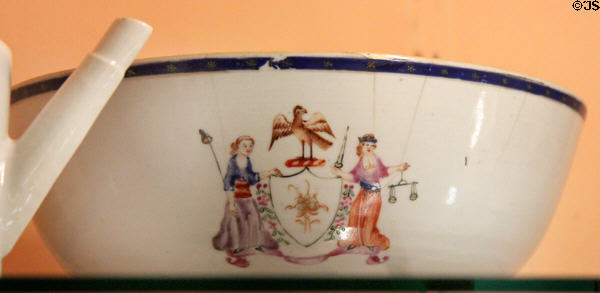 Chinese export porcelain bowl with symbols of equality & justice at Shelburne Museum. Shelburne, VT.