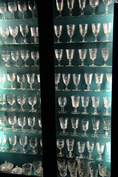 Collection of footed drinking glasses at Shelburne Museum. Shelburne, VT.