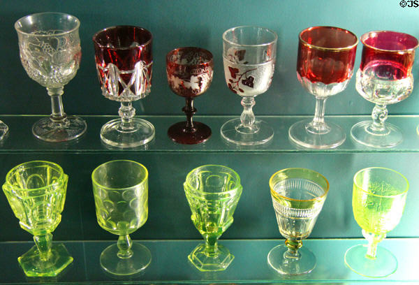 Collection of glass stemware at Shelburne Museum. Shelburne, VT.