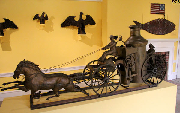 Metal model of horse-drawn steam fire engine at Shelburne Museum. Shelburne, VT.
