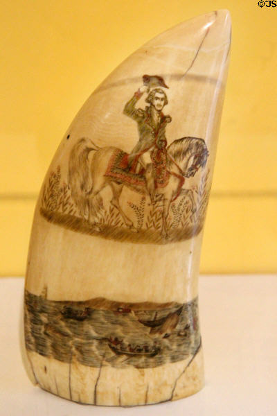 Scrimshaw whale tooth with image of George Washington (19th C) at Shelburne Museum. Shelburne, VT.