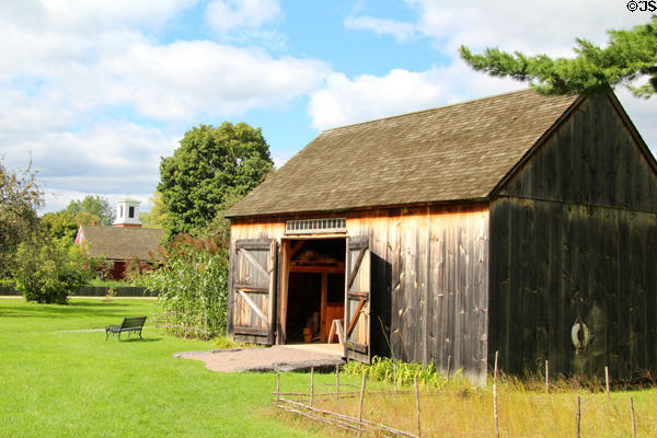 Settlers' barn (reproduction) at Shelburne Museum. Shelburne, VT.