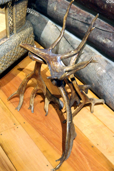 Rustic stool made of antlers (late 19th or early 20thC) in Beach Lodge at Shelburne Museum. Shelburne, VT.