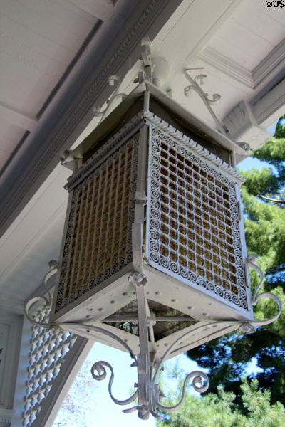 Porch wrought iron lamp at Marsh-Billings-Rockefeller Mansion. Woodstock, VT.
