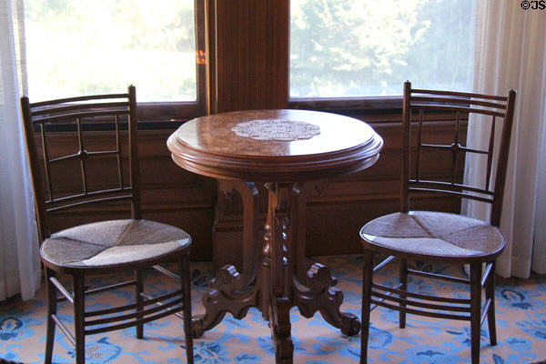 Round table & chairs with rush seats at Marsh-Billings-Rockefeller Mansion. Woodstock, VT.