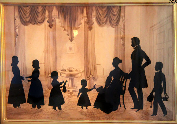 Silhouette portrait of a family at Marsh-Billings-Rockefeller Mansion. Woodstock, VT.
