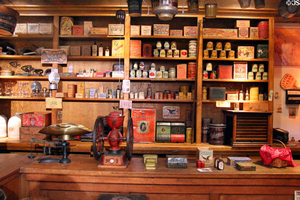 Recreated general store with coffee grinder at Billings Farm & Museum. Woodstock, VT.