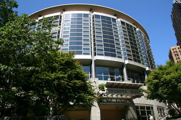 Benaroya Hall home of Seattle Symphony (1998) (200 University St. at 2nd Ave.). Seattle, WA. Architect: LMN Architects.
