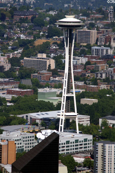 Space Needle seen from Skyview deck of Columbia Center. Seattle, WA.