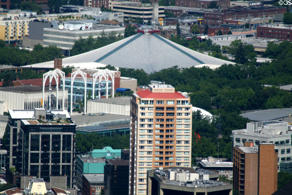 Pacific Science Center & Key Arena seen from downtown Seattle. Seattle, WA.