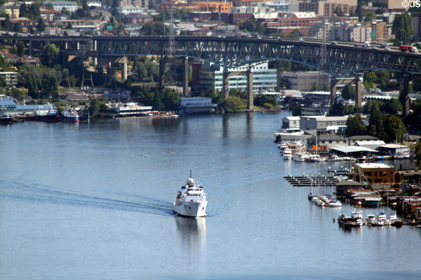 Interstate 5 bridge over Lake Washington Ship Canal & corner of Lake Union. Seattle, WA.