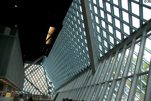 Entrance hall within Seattle Public Library. Seattle, WA.