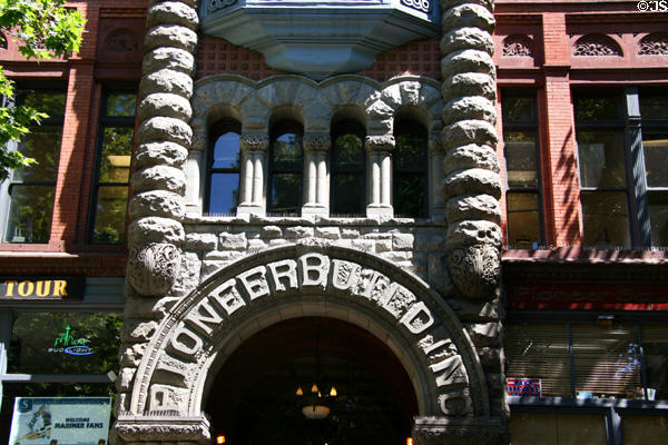 Pioneer Building entrance arch & stone carvings. Seattle, WA.