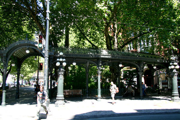 Pioneer Square pergola (1909) built as streetcar shelter for Alaska-Yukon-Pacific Exposition. Seattle, WA.