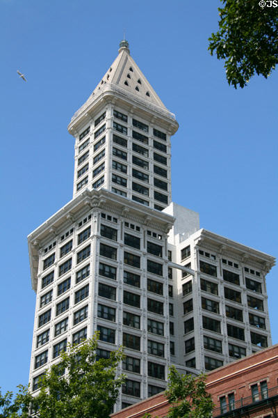 Stepped structure of Smith Tower with indents to let light into interior. Seattle, WA.