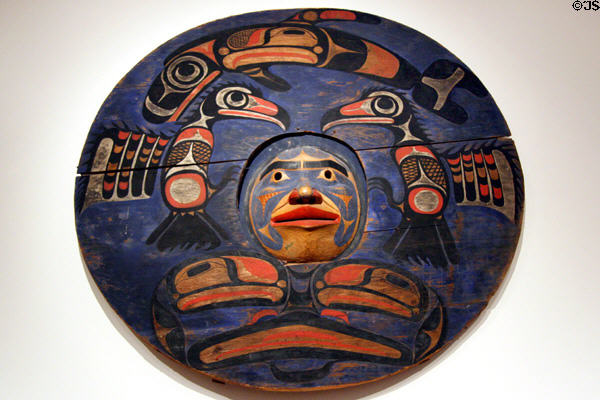 Northwest Coast native wooden Image of the Sun (c1880) by Nuxalk artist at Seattle Art Museum. Seattle, WA.
