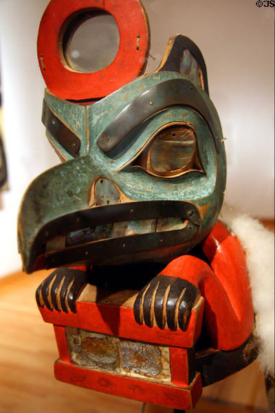 Northwest Coast native wooden Box of Daylight Raven hat (c1850) by Tlingit artist of Taku at Seattle Art Museum. Seattle, WA.