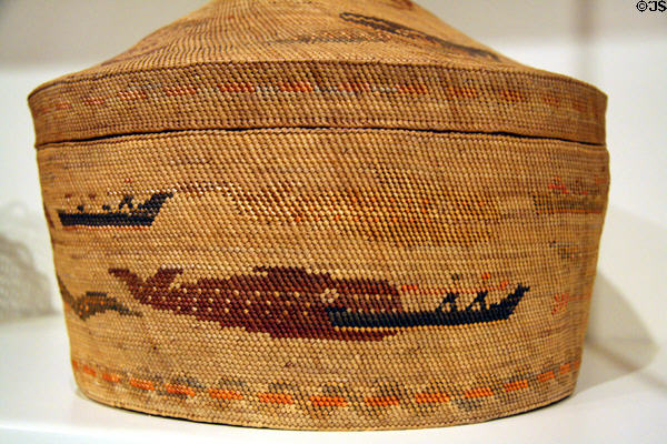 Upper Skgait native American cedar-root food basket (late 19th or early 20thC) at Seattle Art Museum. Seattle, WA.