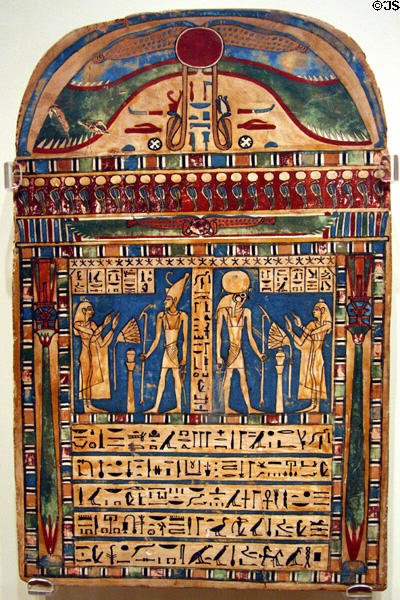 Egyptian funerary stele of house-mistress Udjarenes (664-610 BCE) of pigment & plaster on wood at Seattle Art Museum. Seattle, WA.