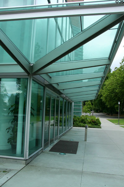 Glass overhang of William H. Gates Law School at University of Washington. Seattle, WA.