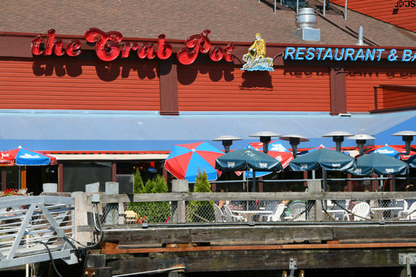 Crab Pot Restaurant sign & tables. Seattle, WA.