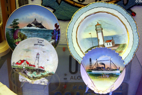 Lighthouse commemorative plates at Coast Guard Museum Northwest. Seattle, WA.