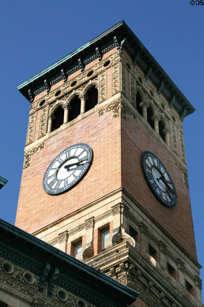 Campanile-style tower of Old City Hall with clock added in 1904. Tacoma, WA.