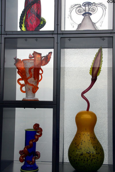 Artistic glass sculptures by Dale Chihuly in Venetian Wall of Seaform Pavilion bridge. Tacoma, WA.