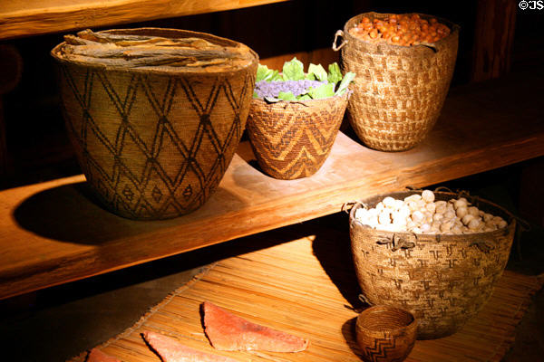 Salish tribal Indian coiled cooking baskets at Washington State History Museum. Tacoma, WA.