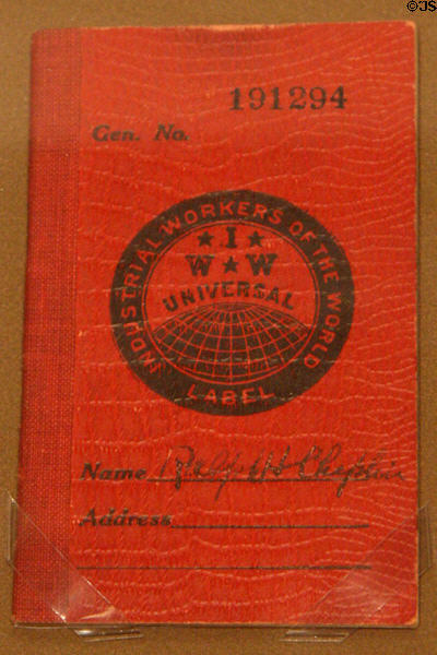 I.W.W. (Industrial Workers of the World) union membership booklet at Washington State History Museum. Tacoma, WA.
